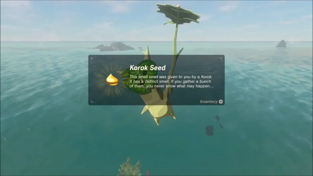 Korok Seed item box over the Korok flower in the open sea