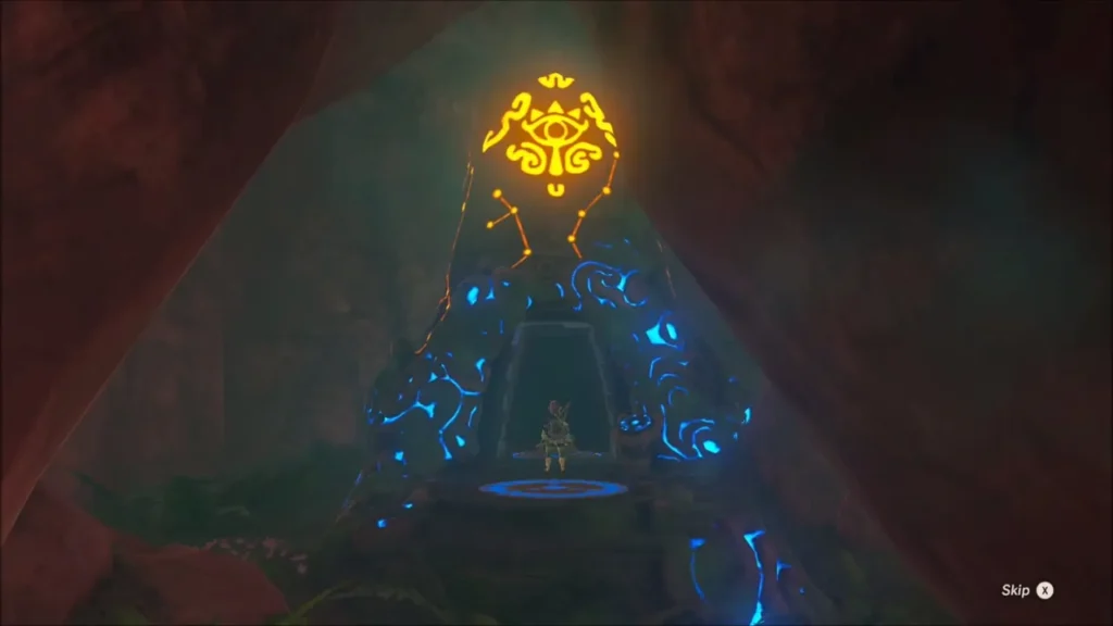 Link at the glowing Shai Utoh Shrine entrance