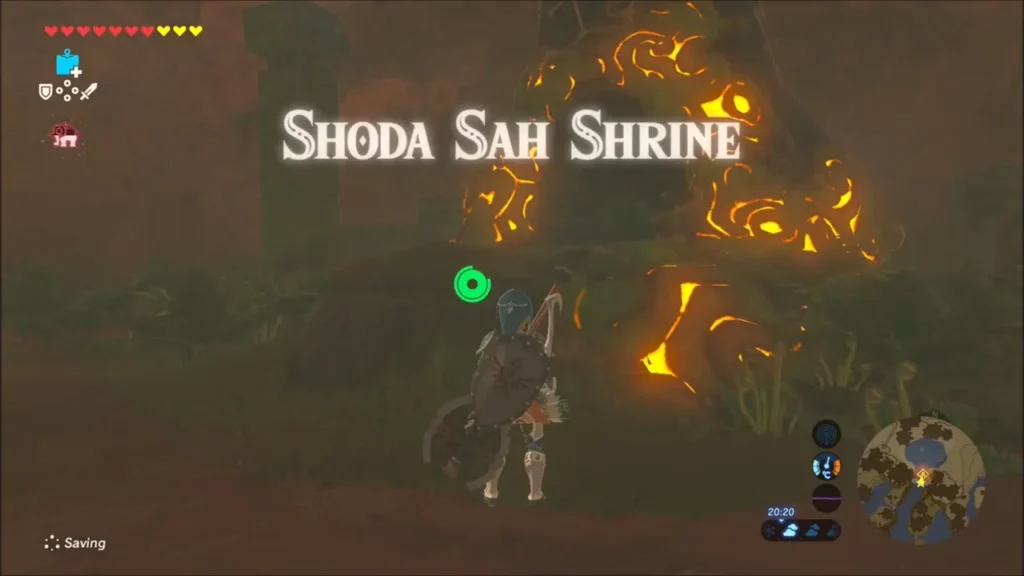 Shoda Sah Shrine title over the glowing orange shrine entrance