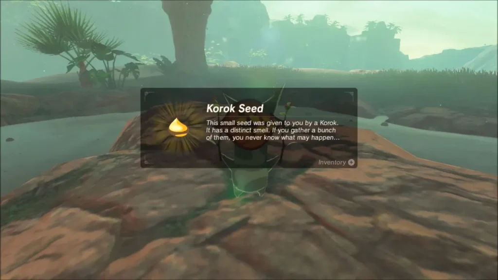 Korok Seed item box on the shoreline rock