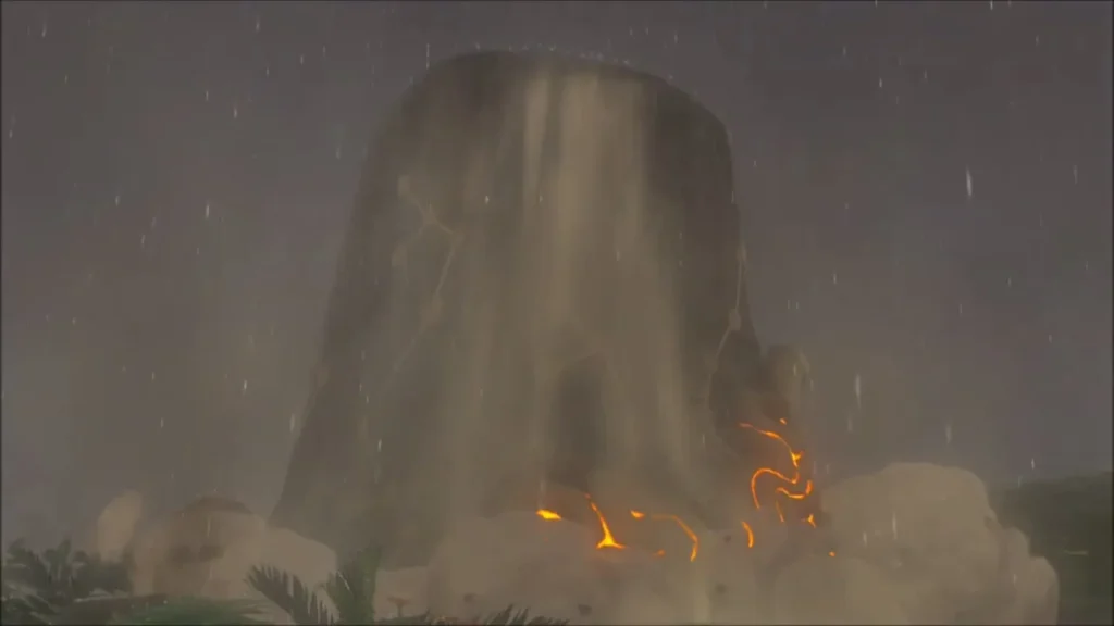 Korgu Chideh Shrine rising from the ground in a cloud of dust