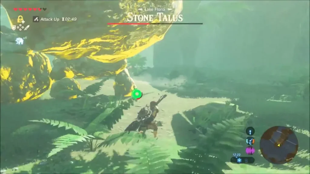 Link facing the Stone Talus at Lake Floria with its arm glowing gold