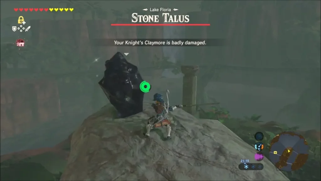 Stone Talus title card as Link reaches the top of the boulders at Lake Floria