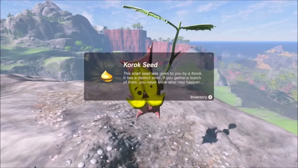 Korok Seed message with the yellow Korok at the peak summit