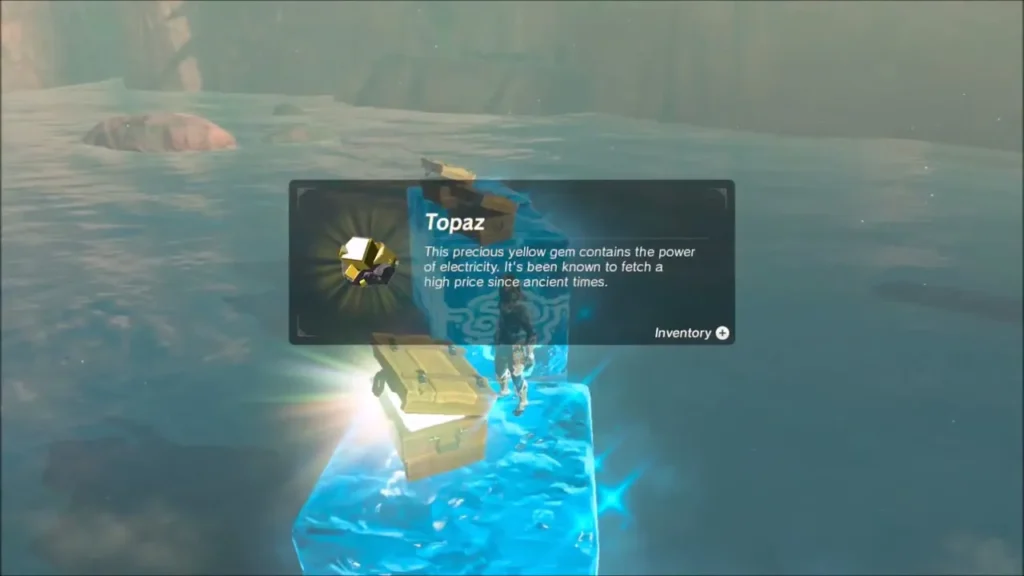 Link on a Cryonis block receiving Topaz from a chest