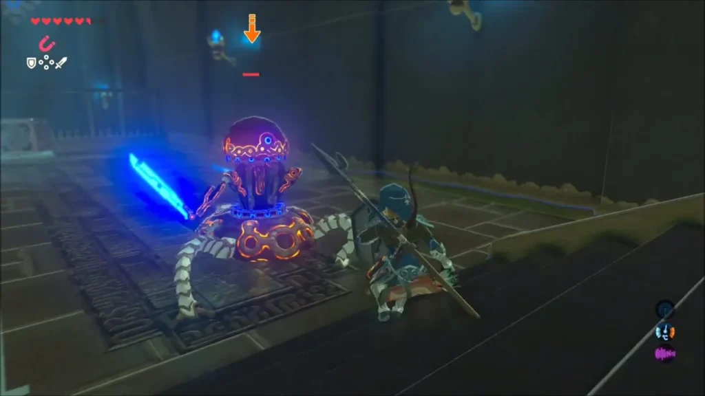 Link beside a damaged Guardian Scout in Yah Rin Shrine