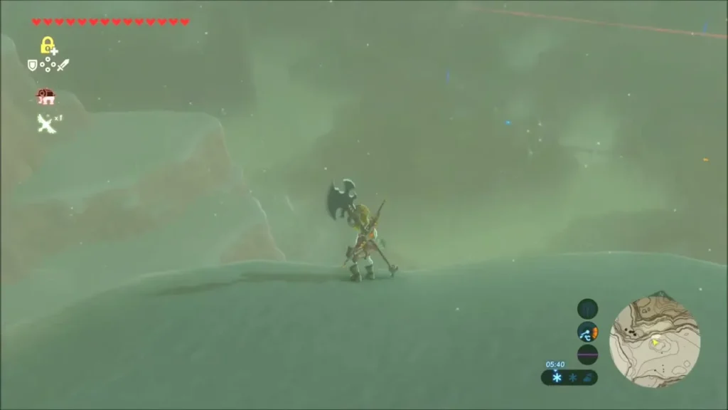 Link at the edge of the snowy ridge in heavy fog Link at the edge of the snowy ridge in heavy fog