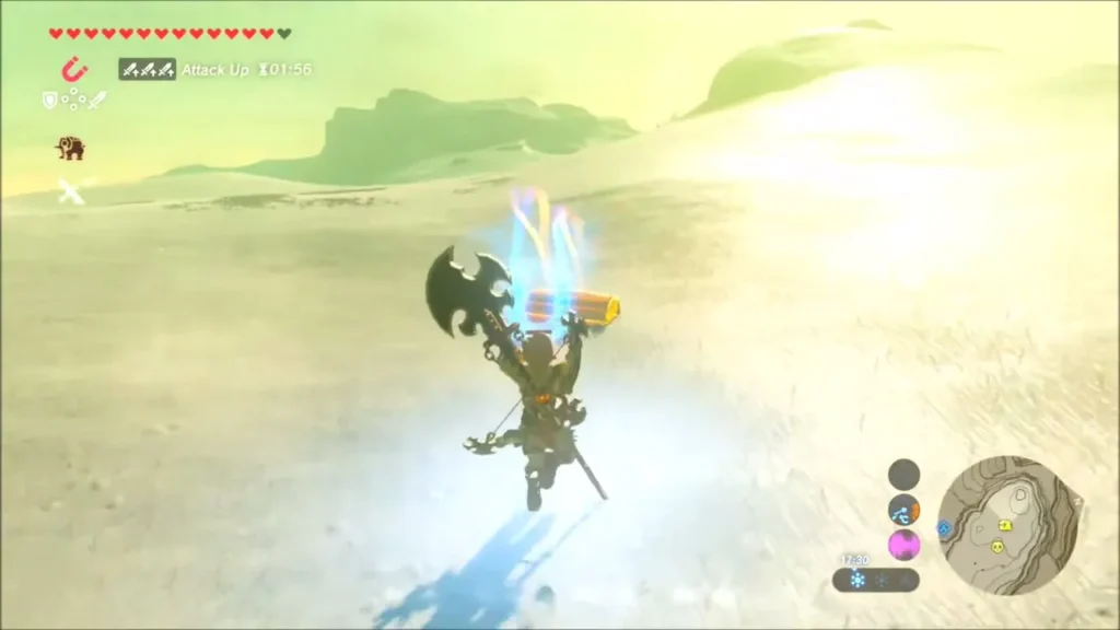 Link hoisting a chest out of the snow with Magnesis Link hoisting a chest out of the snow with Magnesis