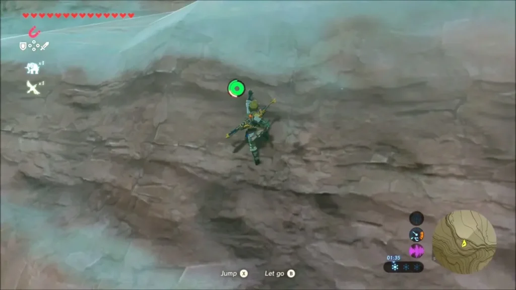 Link climbing the rock face of the cliff Link climbing the rock face of the cliff