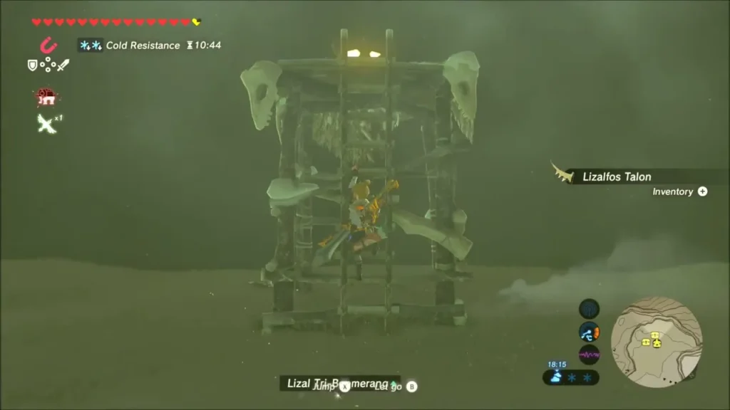 Link climbing the bone tower after taking Lizalfos Talons Link climbing the bone tower after taking Lizalfos Talons