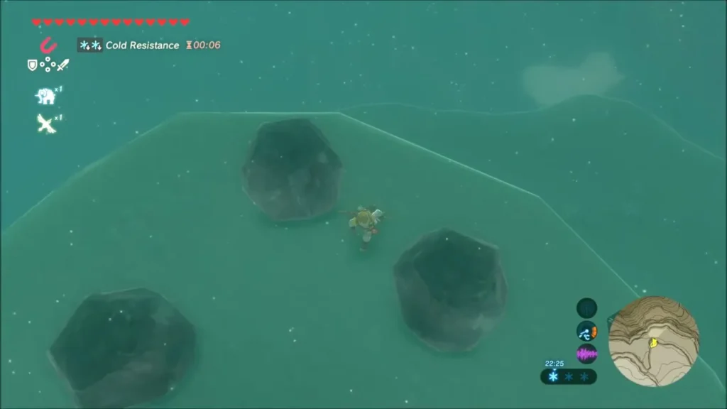 Link among dark boulders on a pale slope above a drop Link among dark boulders on a pale slope above a drop