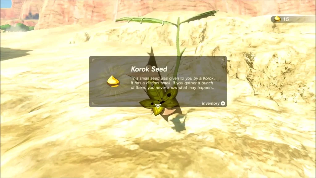 Korok Seed item box beside the Korok on the sand dune Korok Seed item box beside the Korok on the sand dune