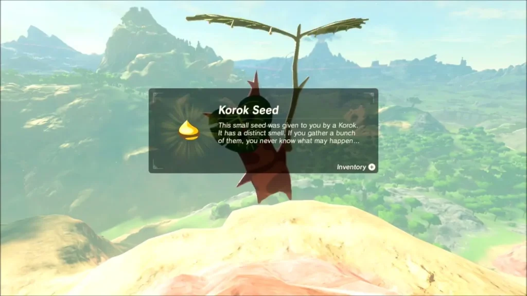 Korok Seed reward box over the Korok under his leaf on a ledge Korok Seed reward box over the Korok under his leaf on a ledge