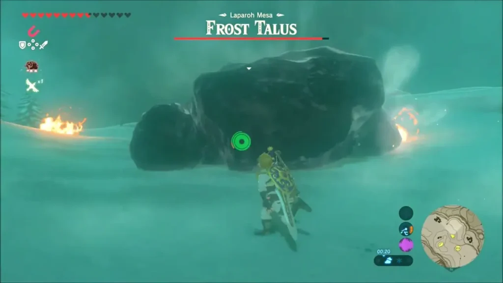 Link facing the Frost Talus on Laparoh Mesa with the boss health bar shown Link facing the Frost Talus on Laparoh Mesa with the boss health bar shown