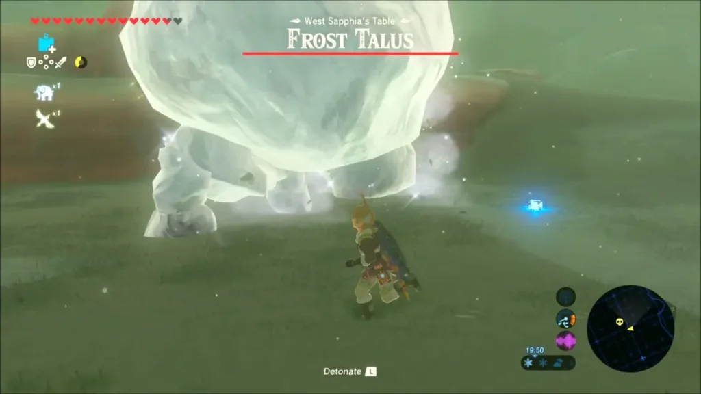 Link facing the iced Frost Talus with the Remote Bomb detonate prompt Link facing the iced Frost Talus with the Remote Bomb detonate prompt