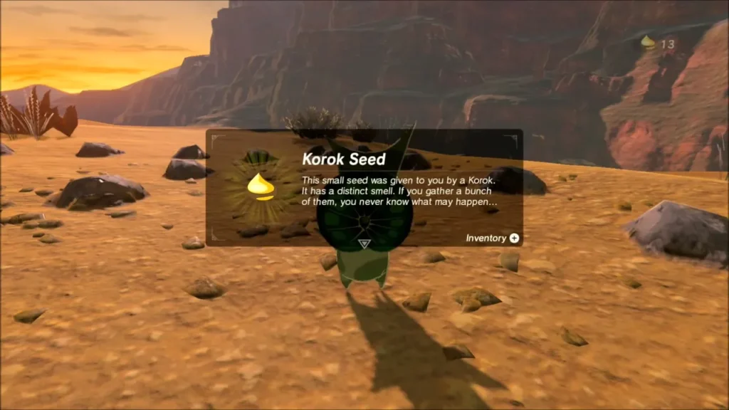 Korok Seed reward box over the Korok in the desert Korok Seed reward box over the Korok in the desert