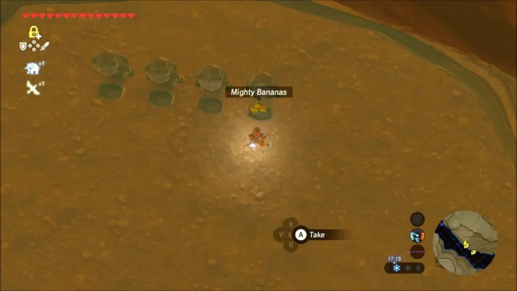 A row of stones on round sockets with a bunch of Mighty Bananas resting on one socket A row of stones on round sockets with a bunch of Mighty Bananas resting on one socket