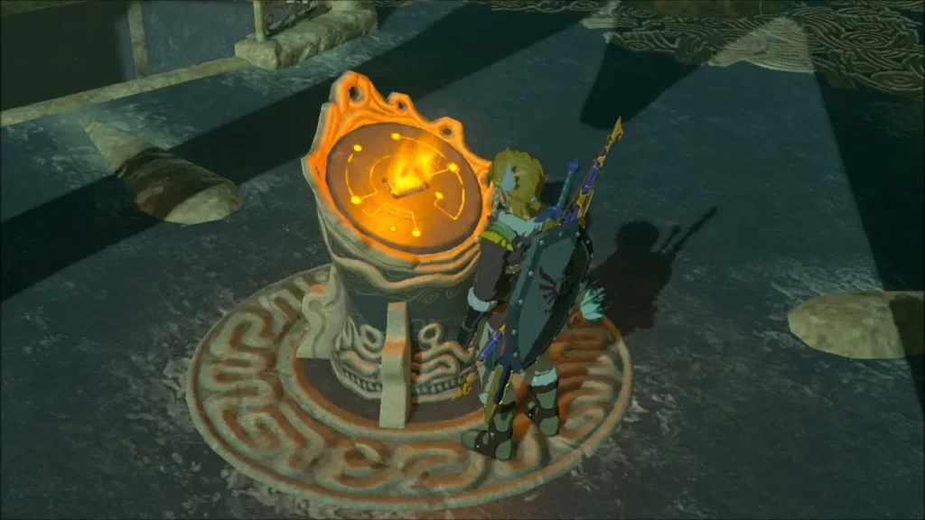 Link beside the glowing Sheikah terminal at the top of Gerudo Tower Link beside the glowing Sheikah terminal at the top of Gerudo Tower