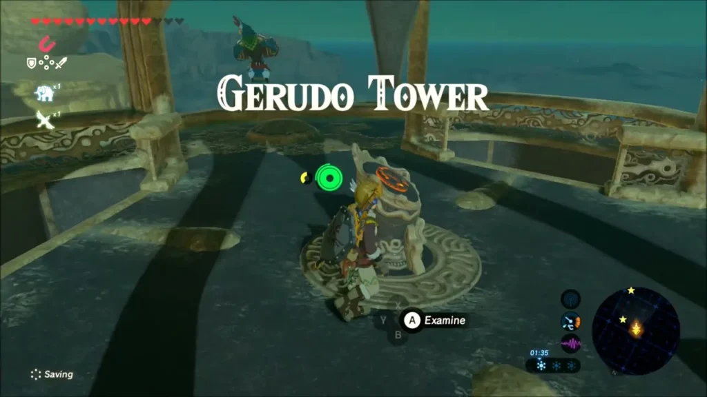 Gerudo Tower title over Link at the tower terminal with the Examine prompt Gerudo Tower title over Link at the tower terminal with the Examine prompt