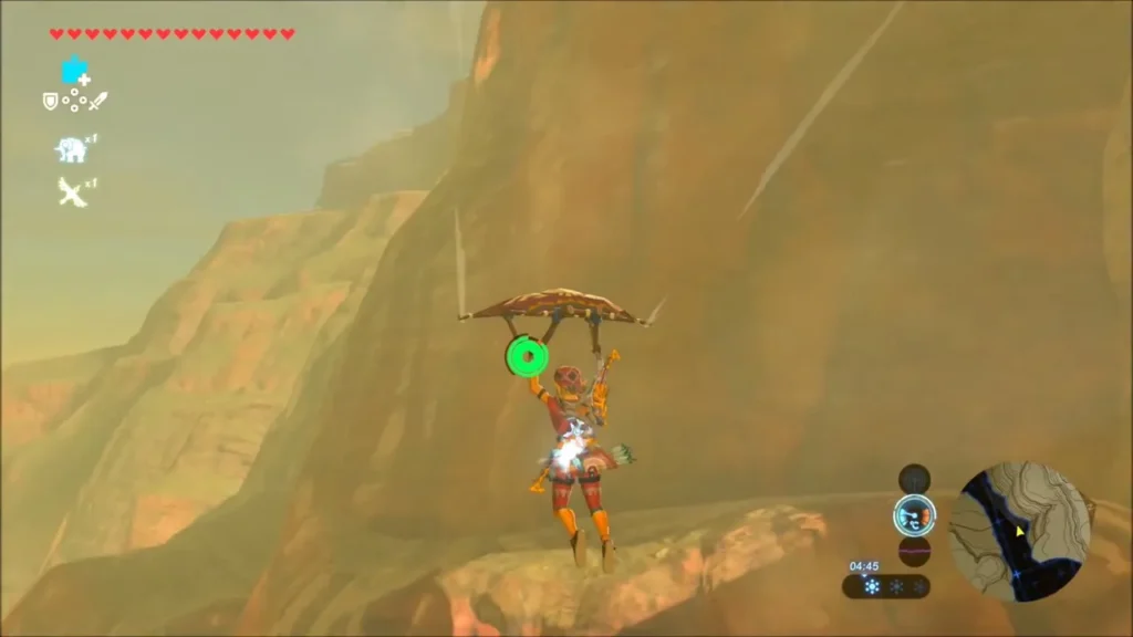 Link gliding past a tall orange canyon wall Link gliding past a tall orange canyon wall