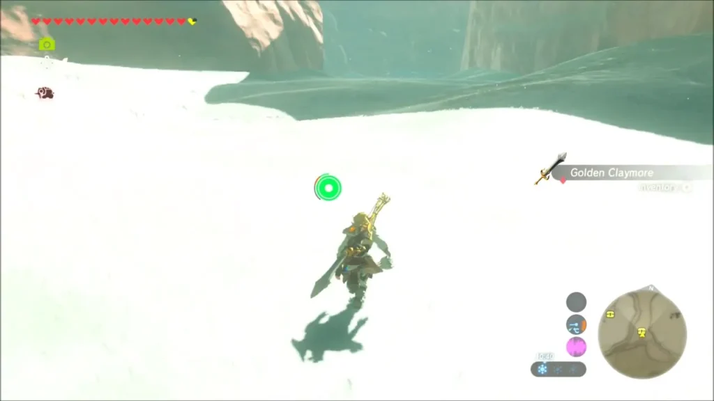 Link running through the snow with the Golden Claymore pickup notice Link running through the snow with the Golden Claymore pickup notice