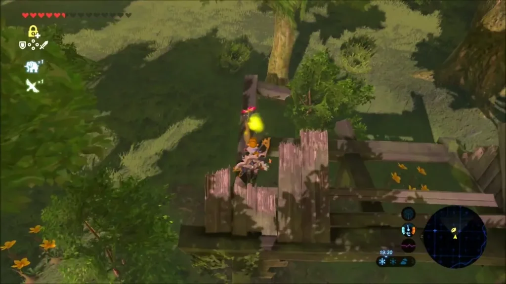 Link standing on a stack of wooden planks in the wooded grove Link standing on a stack of wooden planks in the wooded grove