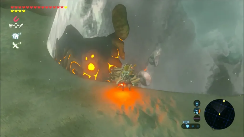 Melting ice revealing the glowing orange shrine beneath Melting ice revealing the glowing orange shrine beneath
