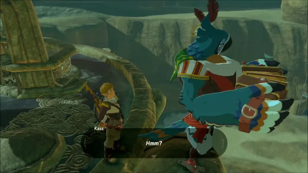 Kass greeting Link at the top of Gerudo Tower Kass greeting Link at the top of Gerudo Tower