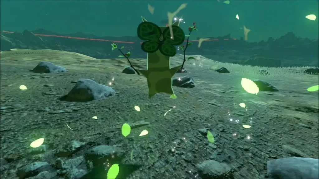Korok appearing among the stones with leaves swirling Korok appearing among the stones with leaves swirling