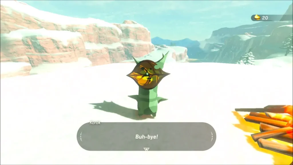 A Korok standing in the snow next to a stack of firewood A Korok standing in the snow next to a stack of firewood
