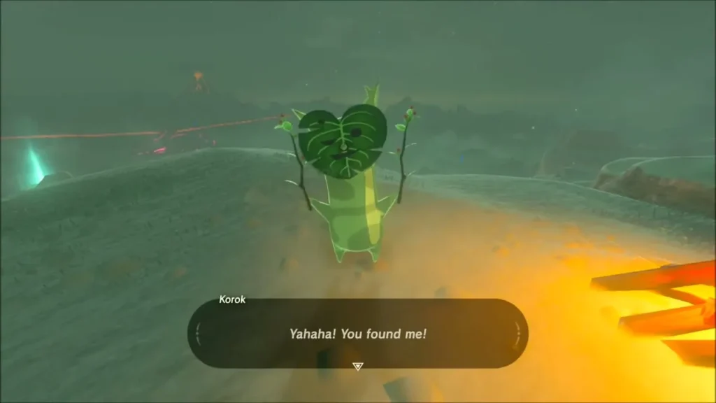 A Korok standing by the campfire saying Yahaha you found me A Korok standing by the campfire saying Yahaha you found me