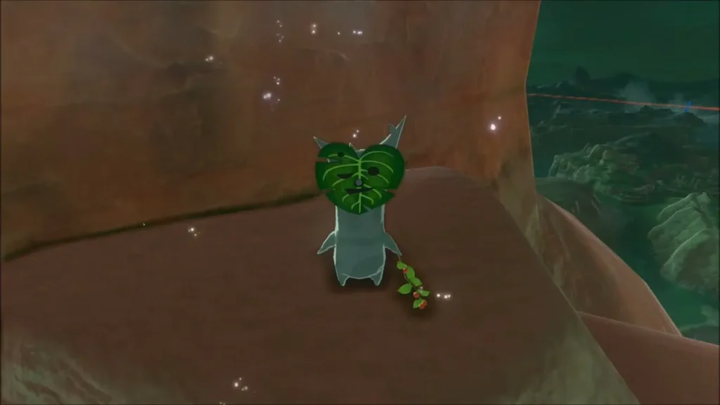 Korok greeting Link on a ledge of the red cliff Korok greeting Link on a ledge of the red cliff