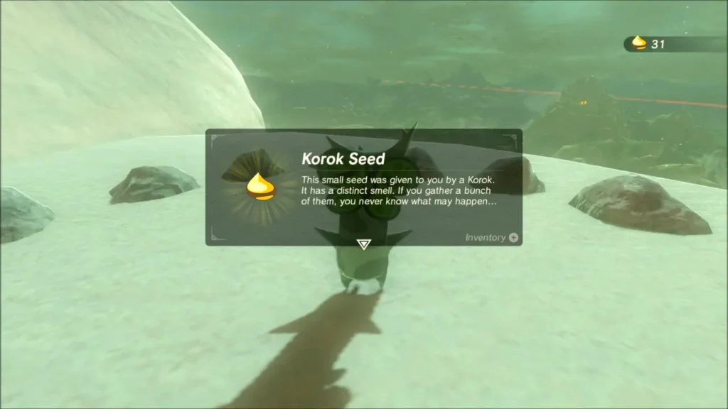 Korok Seed reward box over the Korok in the snowy ring Korok Seed reward box over the Korok in the snowy ring