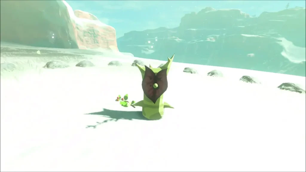 Korok standing in the snow among the stones of the ring Korok standing in the snow among the stones of the ring