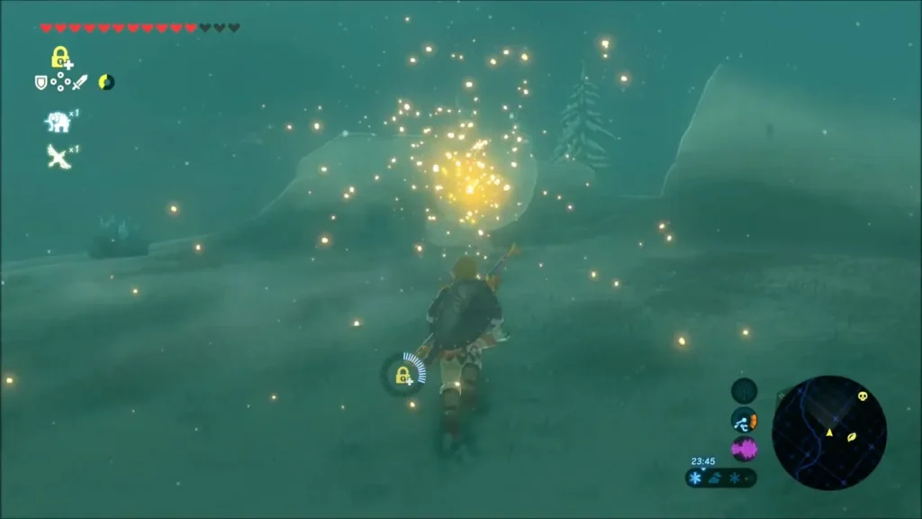 A Korok's golden sparkles on the snowy ridge A Korok's golden sparkles on the snowy ridge