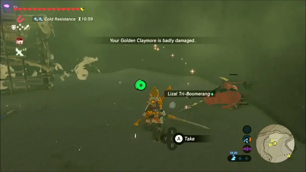 Lizal Tri-Boomerang dropped by a defeated Lizalfos in the fog Lizal Tri-Boomerang dropped by a defeated Lizalfos in the fog