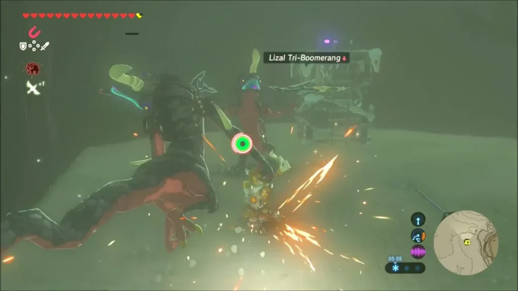 Link fighting Lizalfos beside their wooden lookout Link fighting Lizalfos beside their wooden lookout