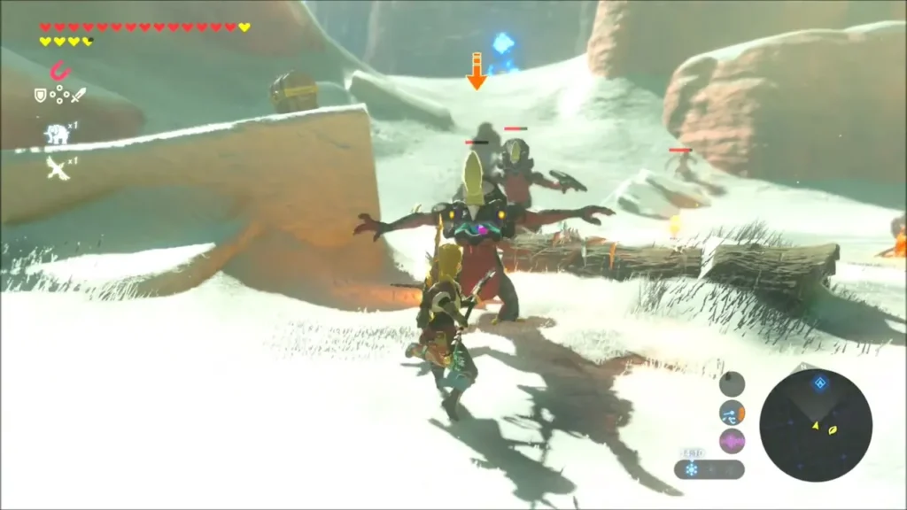 Link fighting Lizalfos on the snow-covered slope Link fighting Lizalfos on the snow-covered slope