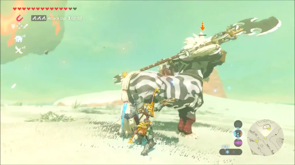 Link fighting a striped White-Maned Lynel up close Link fighting a striped White-Maned Lynel up close