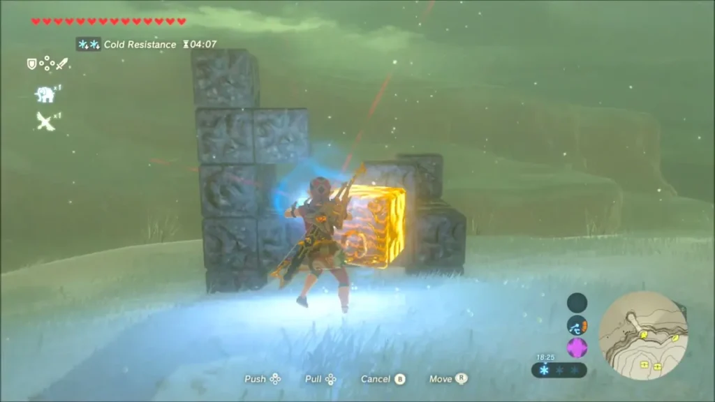 Link pulling the metal block out of the stone block stack with Magnesis Link pulling the metal block out of the stone block stack with Magnesis