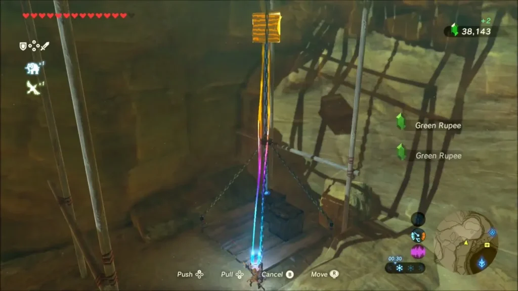 Magnesis beam pulling a gold chest hanging on chains in the scaffold Magnesis beam pulling a gold chest hanging on chains in the scaffold