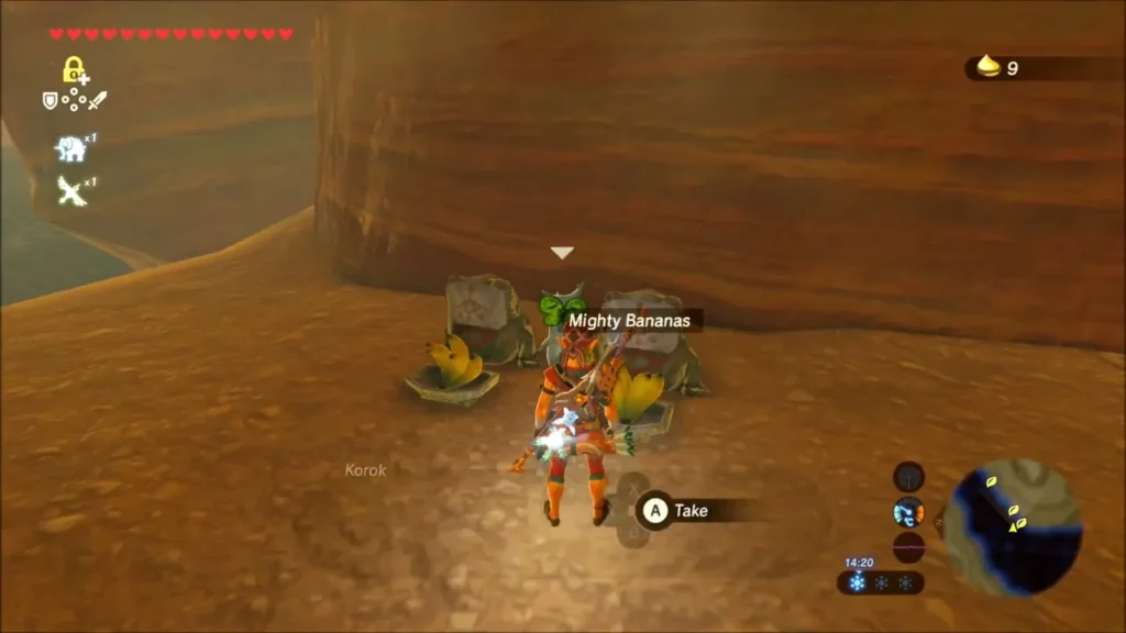 Link beside rocks and Mighty Bananas at the canyon wall Link beside rocks and Mighty Bananas at the canyon wall
