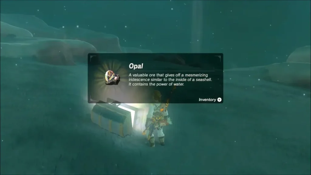 Opal item box shown as Link opens a glowing chest in the snow Opal item box shown as Link opens a glowing chest in the snow
