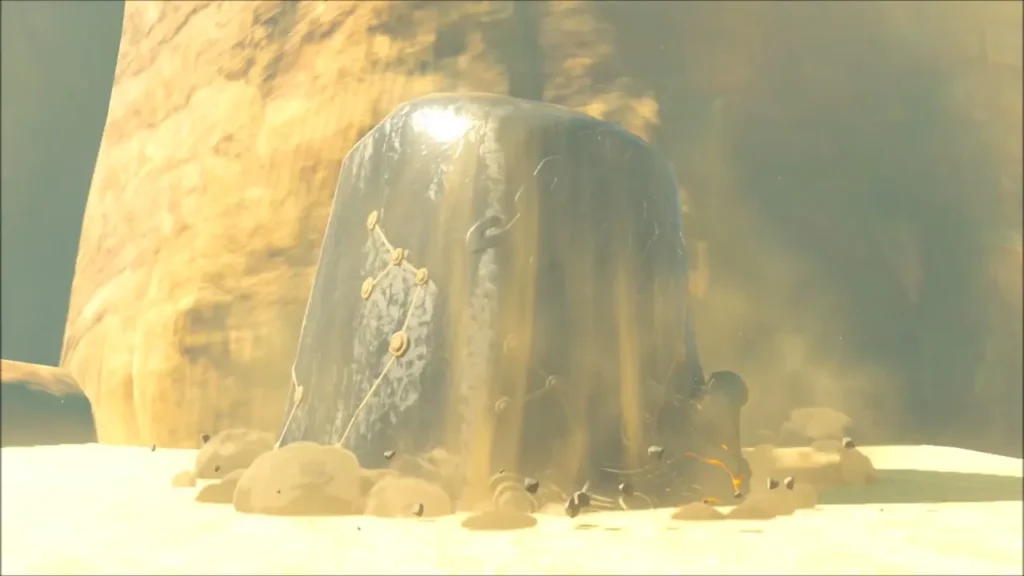 Sasa Kai Shrine rising from the sand with dust pouring off it Sasa Kai Shrine rising from the sand with dust pouring off it
