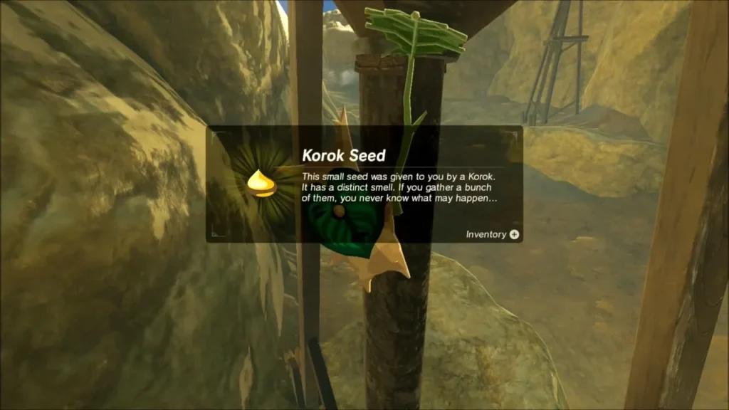Korok Seed item box at the Korok clinging to the wooden scaffold beam Korok Seed item box at the Korok clinging to the wooden scaffold beam