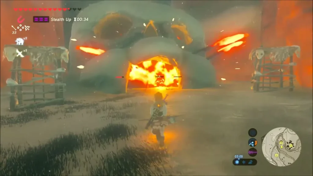 Explosive barrels blowing up at the mouth of the skull camp Explosive barrels blowing up at the mouth of the skull camp