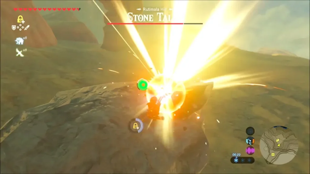 Link striking the glowing ore deposit on the Stone Talus Link striking the glowing ore deposit on the Stone Talus