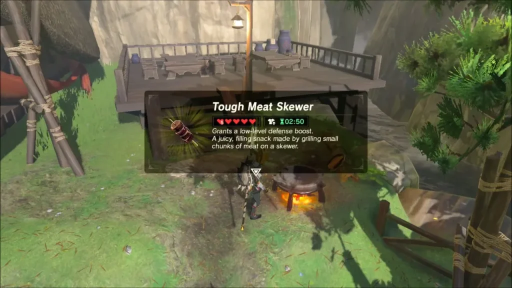 Link holding up a freshly cooked Tough Meat Skewer Link holding up a freshly cooked Tough Meat Skewer
