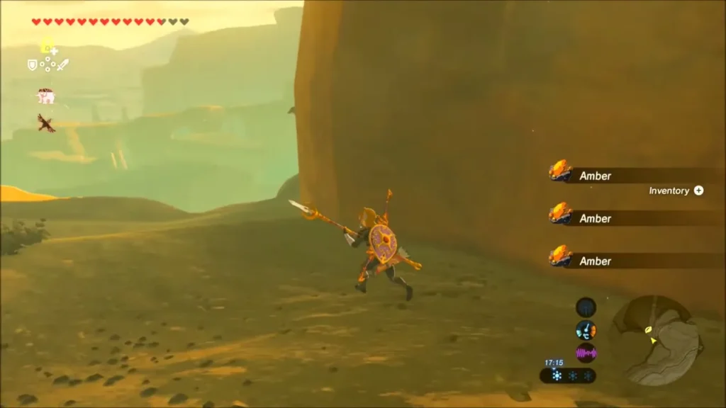 Link walking along a canyon wall after collecting three Amber Link walking along a canyon wall after collecting three Amber