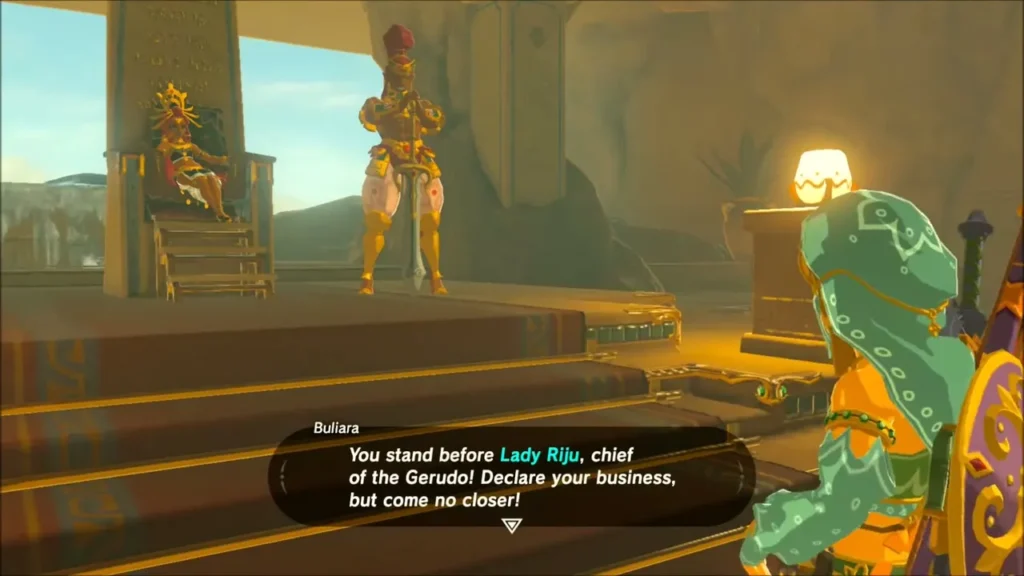 Buliara announcing Link before Lady Riju on her throne Buliara announcing Link before Lady Riju on her throne